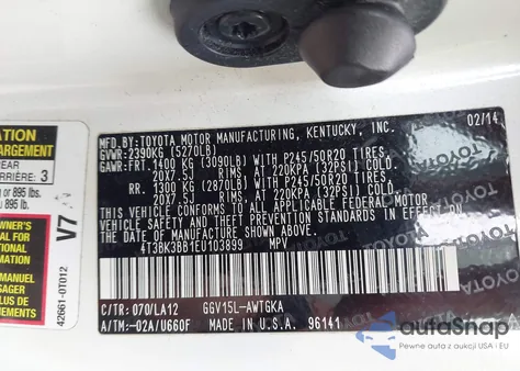 2014 Toyota Venza Limited V6 from USA, damaged, VIN 4T3BK3BB1EU103899